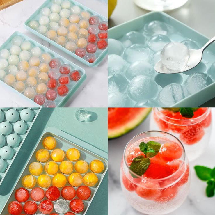 Ice Cube Tray,3 Pack Round Ice Ball Maker Mould, Easy Release Ice Trays with Removable Lid,Ice Bin,Ice Scoops,Ice Tong for Freezer Whiskey, Cocktail and Drink