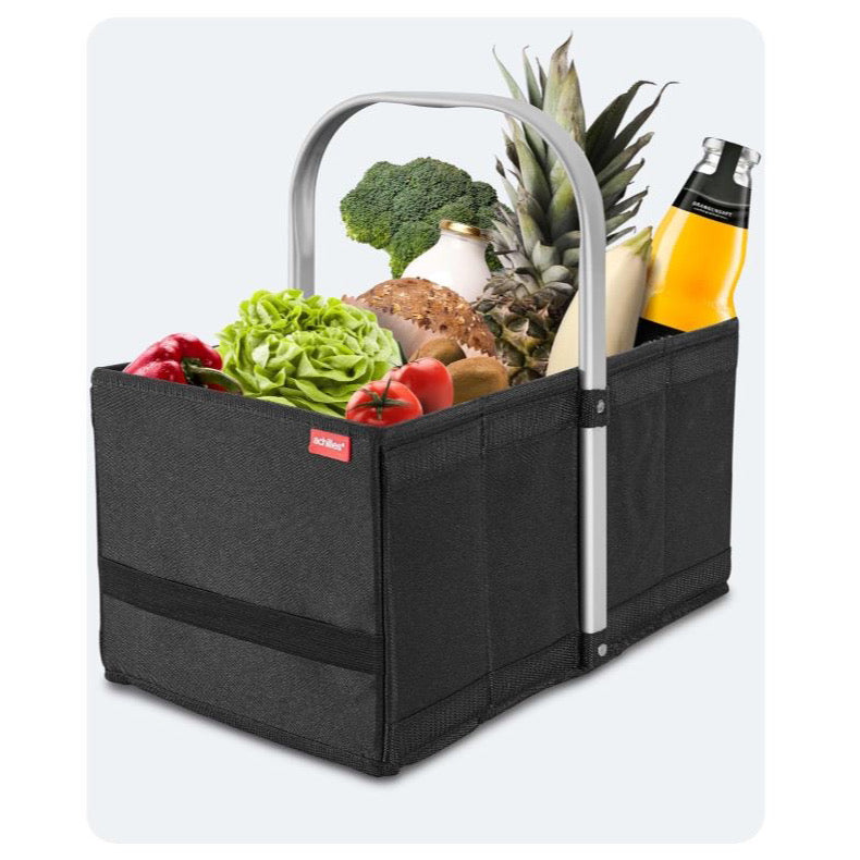 Foldable Shopping Basket, Carrying Basket With Aluminum Handle, Picnic Box, Bag, Folding 40X24X20 Cm (Black)