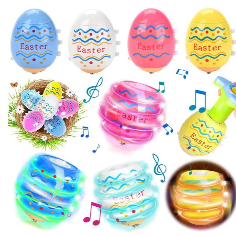 6PCS Easter Egg Toys, Light Up Spinning Toys with LED Lights and Music, Magic Flashing Music Spinning Top, Easter Egg Hunt Kit Fillers, Easter Presents for Children