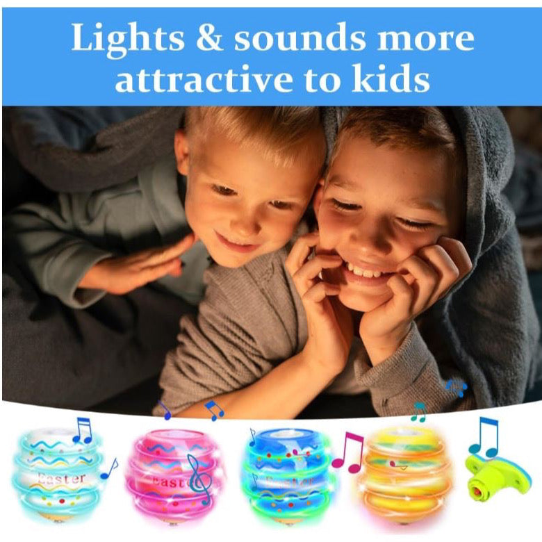 6PCS Easter Egg Toys, Light Up Spinning Toys with LED Lights and Music, Magic Flashing Music Spinning Top, Easter Egg Hunt Kit Fillers, Easter Presents for Children