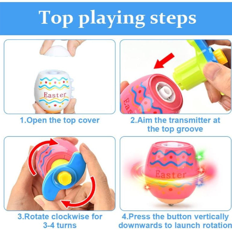 6PCS Easter Egg Toys, Light Up Spinning Toys with LED Lights and Music, Magic Flashing Music Spinning Top, Easter Egg Hunt Kit Fillers, Easter Presents for Children